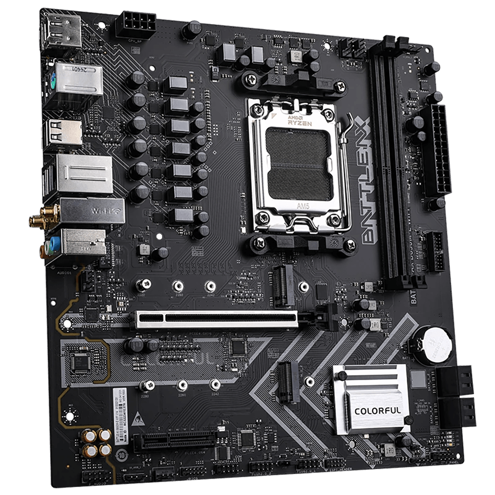 Материнская плата Colorful BATTLE-AX B650M-E WIFI V14 B650, AM5, 4*DDR5, 1*PCIEx16, 1*PCIEx4, 2*M.2, 4*USB3.2Gen1, 8*USB2.0, 4*SATA3.0, 1G, DP, HDMI, ATX, RTL
