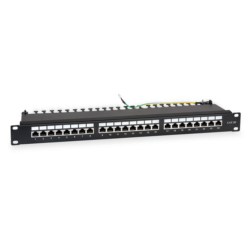 Аксессуары Патч-панель Hyperline WRline WR-PL-24-C5E-SH-D Патч-панель 19"(1U), 24 порта RJ-45 полностью экранированная, категория 5e, Dual IDC, цвет черный