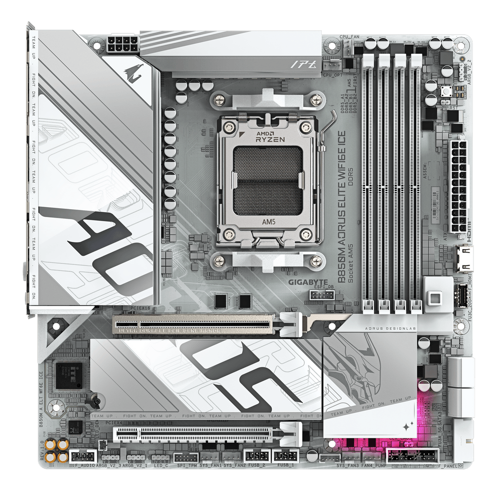 Материнская плата Gigabyte OEM B850M AORUS ELITE WIFI6E ICE, Socket AM5, AMD B850, 4xDDR5-5200, DP, 2xPCI-Ex16, 4xSATA3(RAID 0/1/10), 2xM.2, 8 Ch Audio, 1x2,5GLan, WiFi, (4+4)xUSB2.0, (7+2)xUSB3.2, (1+1)xUSB Type-C™, mATX, RTL oem
