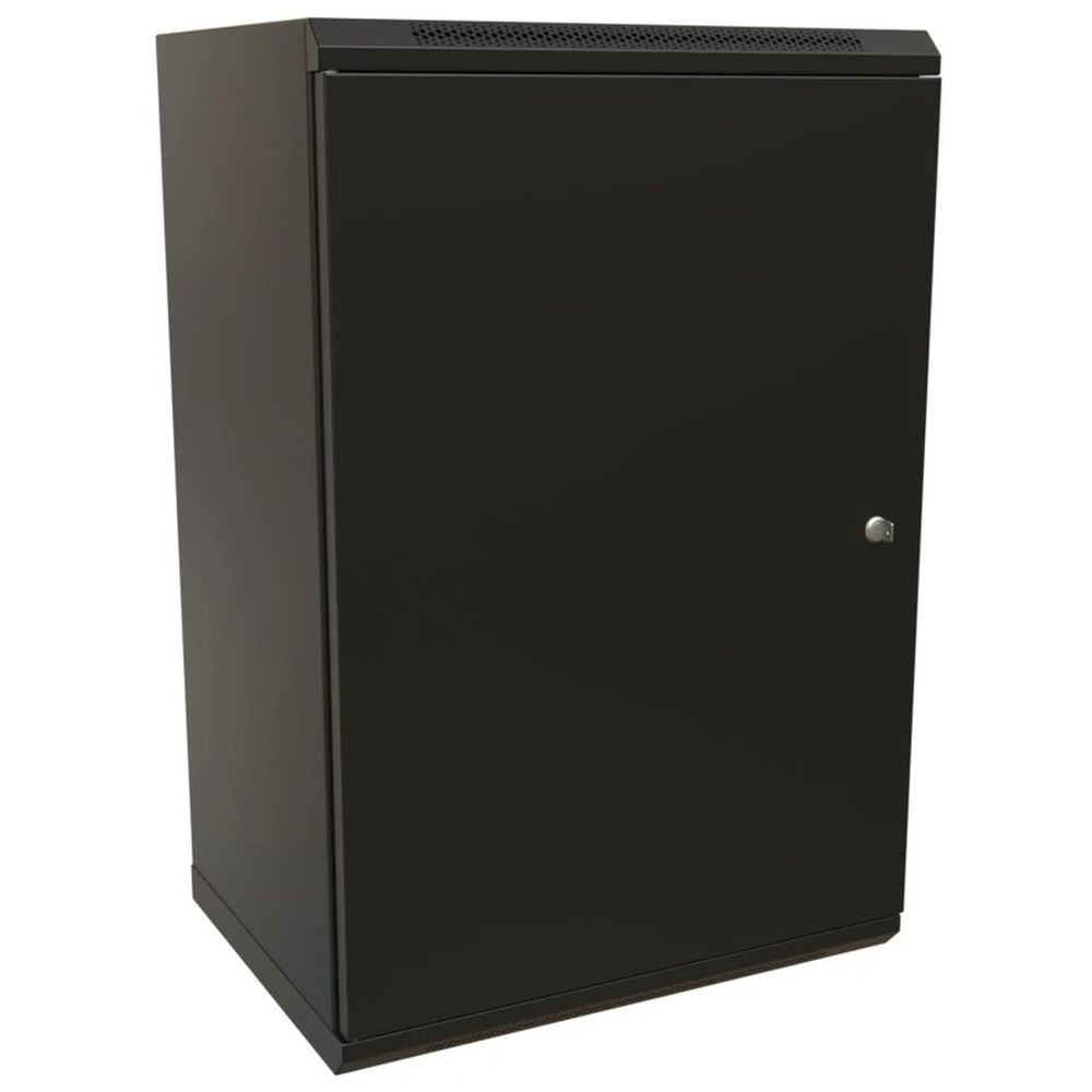 Шкаф Hyperline WRline WR-TW-1845-SR-RAL9004 настенный 19-дюймовый (19"), 18U, 908x600х450мм, цельнометаллическая дверь с замком, цвет черный (RAL9004) (разобранный)