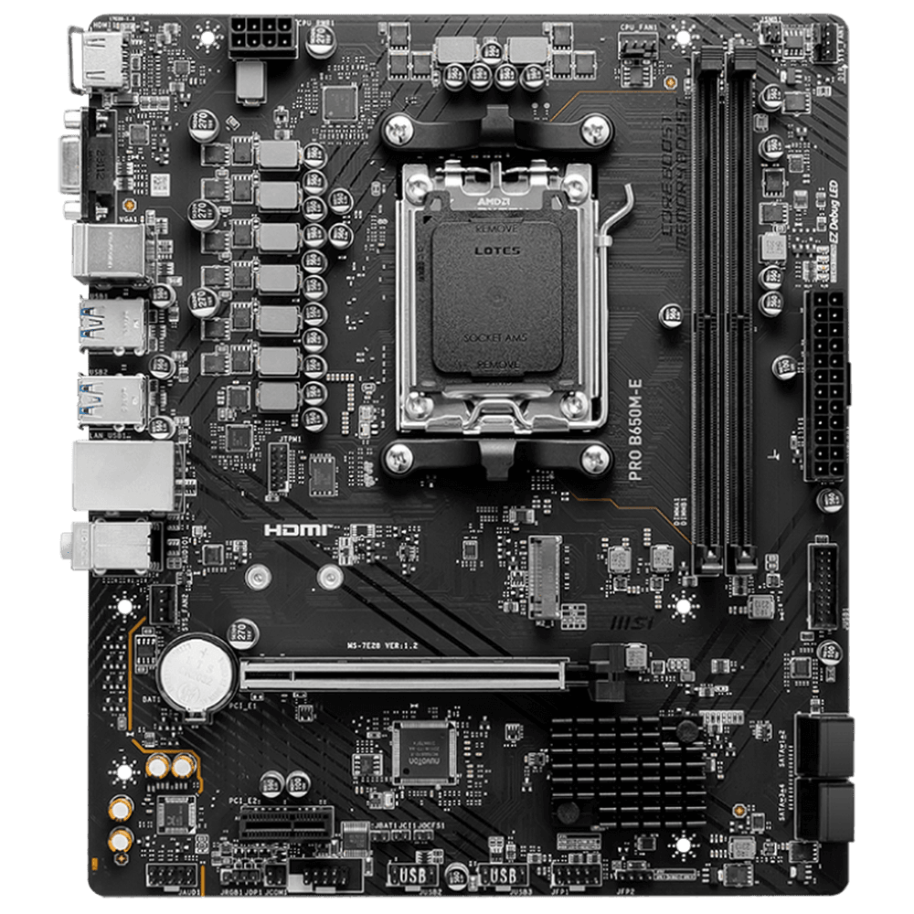 Материнская плата MSI Bad Pack PRO B650M-E B650, AM5, 2*DDR5, 1*PCIEx16, 1*PCIEx1, 1*M.2, 6*USB3.2Gen1, 6*USB2.0, 4*SATA3.0, 1G, VGA, HDMI, M-ATX, RTL