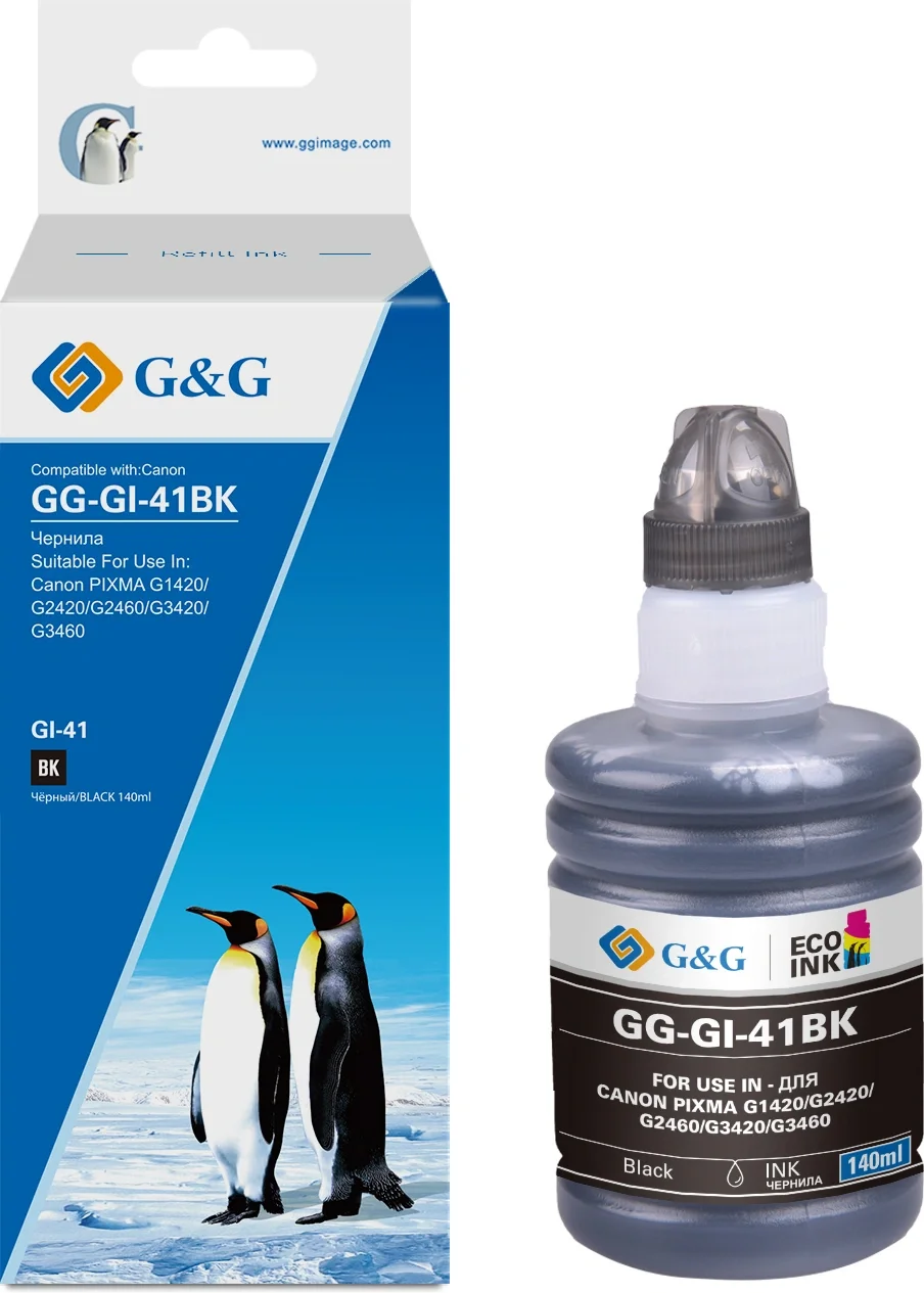 Чернила G&G GG-GI-41BK, 140мл, черный, совместимые для Canon PIXMA G1420/G2420/G2460/G3420/G3460 (GG-GI-41BK)