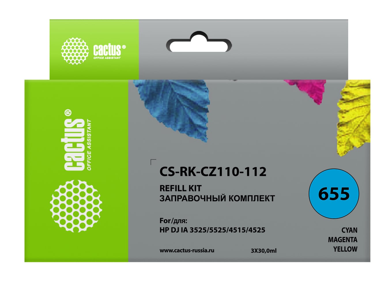 Cactus Заправочный набор Cactus CS-RK-CZ110-112 многоцветный 90мл для HP DJ IA 3525/5525/4515/4525