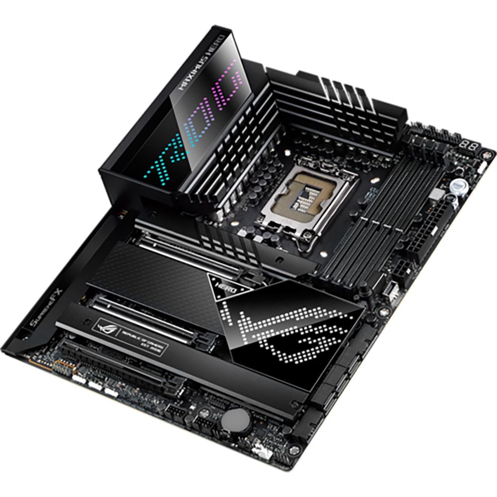 Материнская плата ASUS ROG MAXIMUS Z690 HERO, LGA 1700, Intel Z690, 4xDDR5, 6xSATA, 3xM.2, 1xPCI-E 5.0 x16, 1xPCI-E 5.0 x8, 1xPCI-E 4.0 x4, 1xHDMI, 2xUSB-C Thunderbolt 4, 1x 2.5Gb LAN, 2xUSB-A 3.2 Gen 2, 2xUSB-A 2.0, 5x3.5 мм, 7.1, ATX