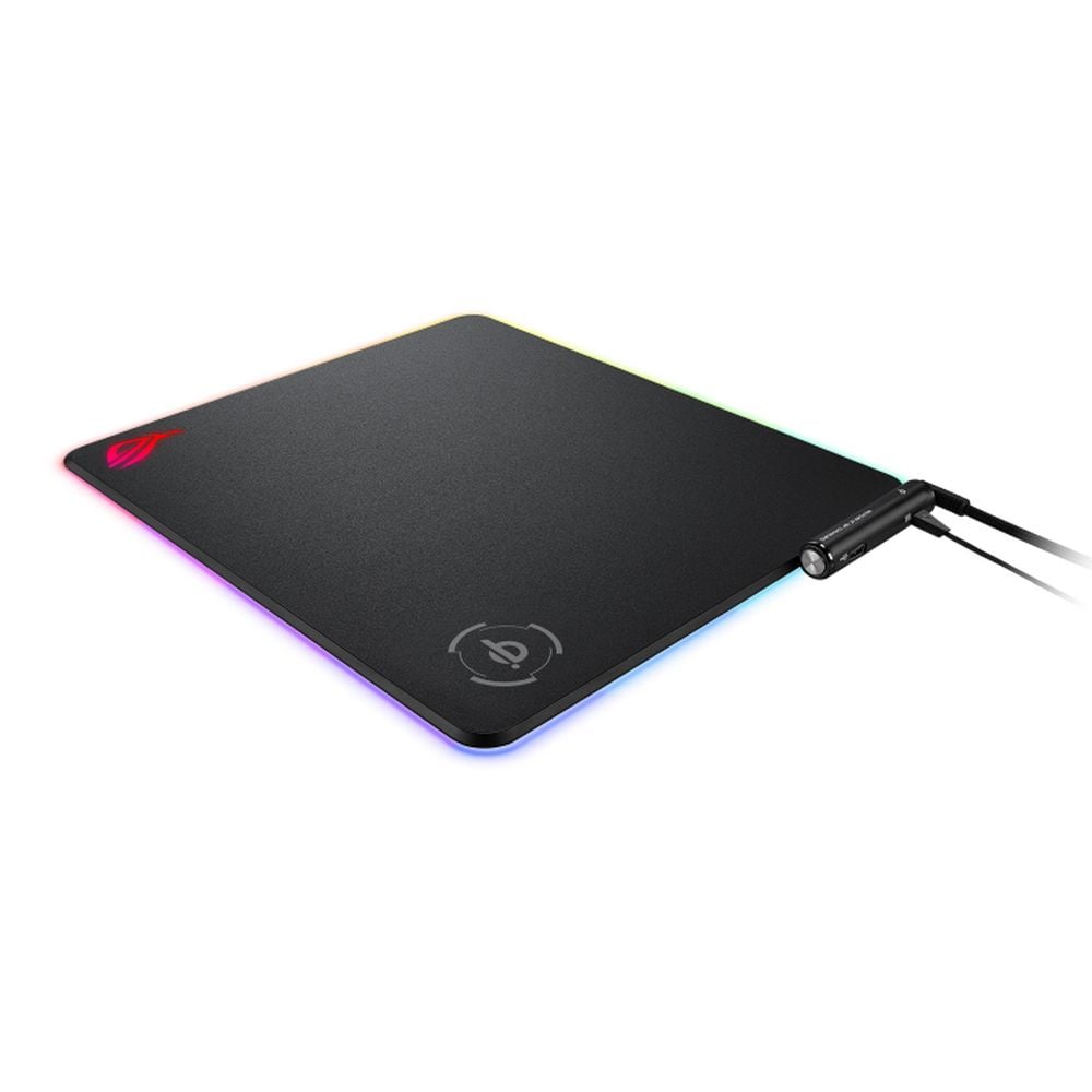 Игровой коврик для мыши ASUS ROG Balteus Qi (черный, беспроводная зарядка, RGB подсветка, USB 2.0, 370 x 320 x 7.9 mm, каучук, нетканый материал, 90MP0120-B0UA00)