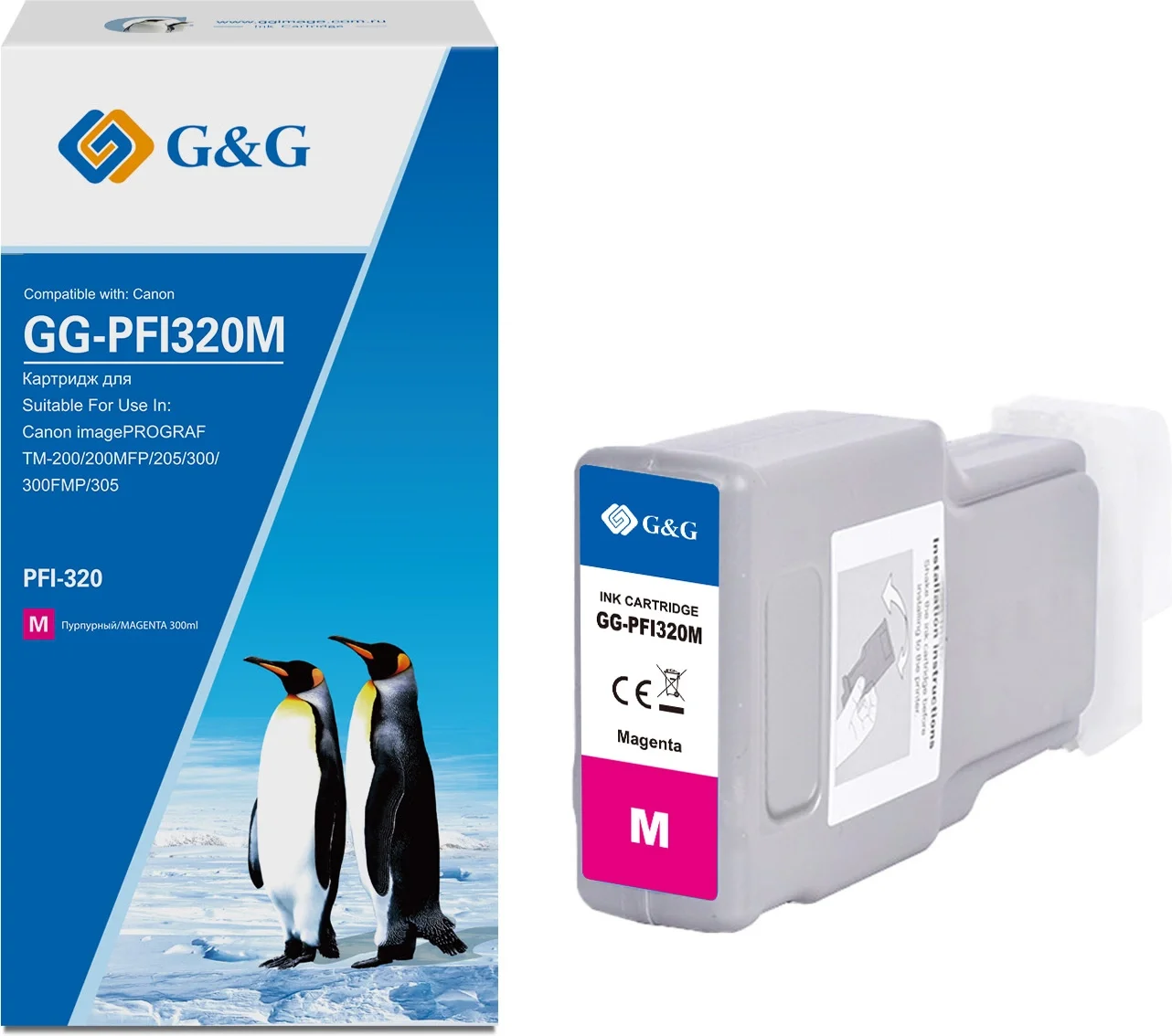 Картридж струйный G&G GG-PFI320M (PFI-320M) пурпурный (300 мл) для Canon imagePROGRAF TM-200/200MFP/205/300/300MFP/305
