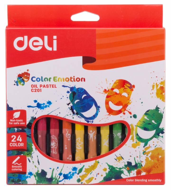 Масляная пастель Deli EC20120 Color Emotion шестигранные 24 цвета, картонная коробка с европодвесом