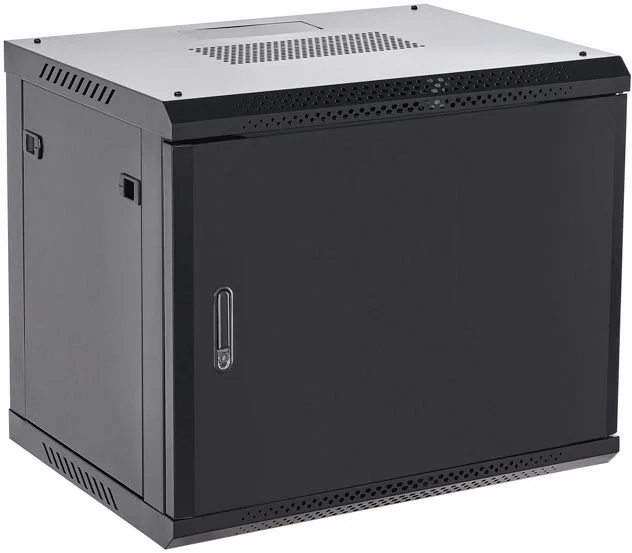 Rexant (04-1266-122) Настенный телекоммуникационный шкаф 19" 12U 600?600мм, дверь металл, с задней стенкой, разборный, черный (RAL 9005)