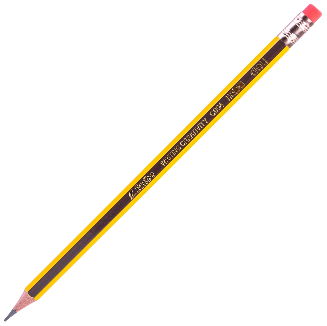 Карандаш чернографитный Deli EC004-HB Scribe HB, шестигранный, тополь, картонная коробка (12шт) ластик