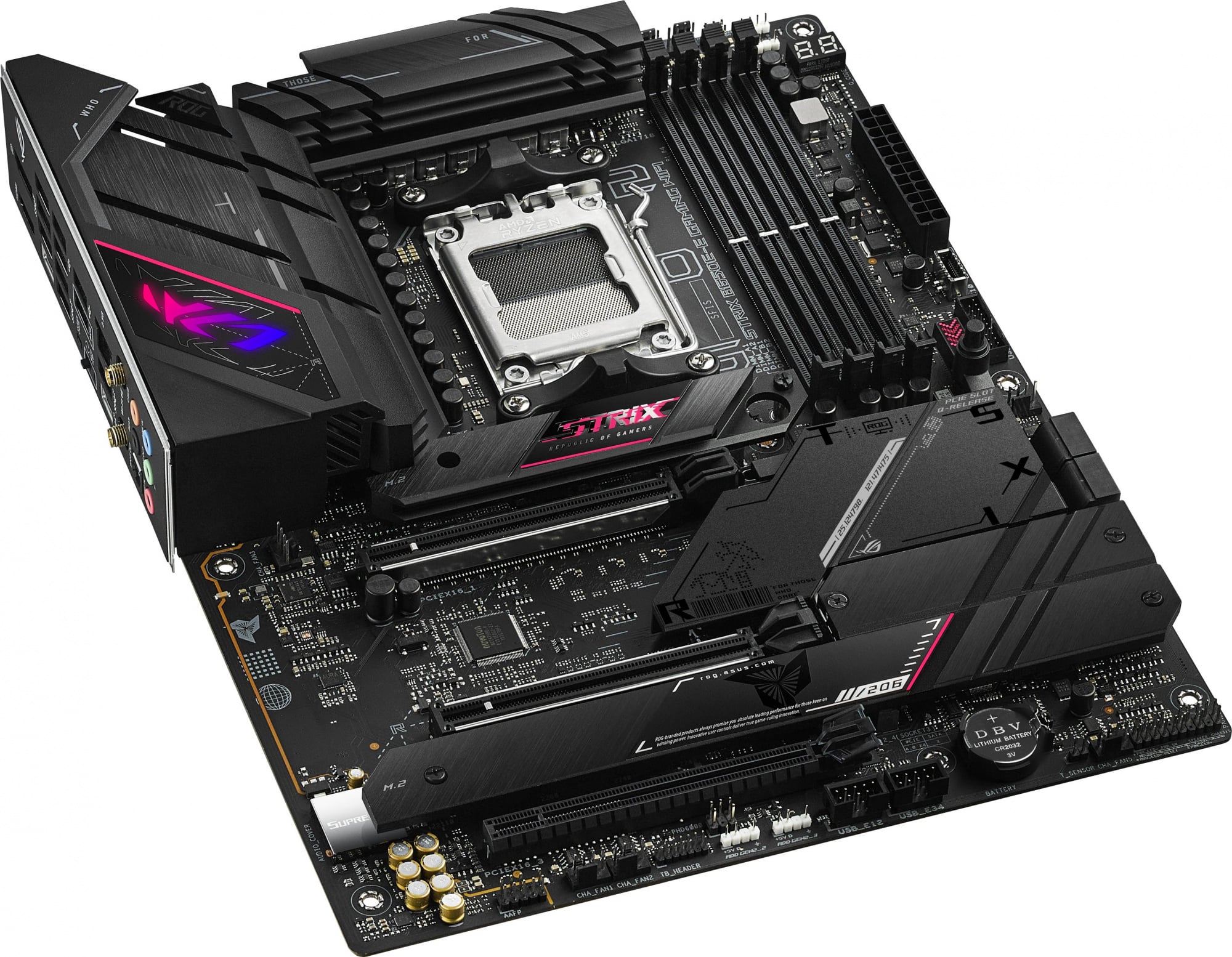 ASUS ROG STRIX B650E-E GAMING WIFI (Socket AM5, ATX, 4xDDR5(128GB), DP/HDMI, 2xPCIe 5.0x16/1xPCIe 4.0x16, 1xLAN (2.5GbE), Wi-Fi 6E, BT, 4xSATA 6Gb/s, 4xM.2, 2xType-C, 6xUSB 3.2, 4xUSB 2.0)