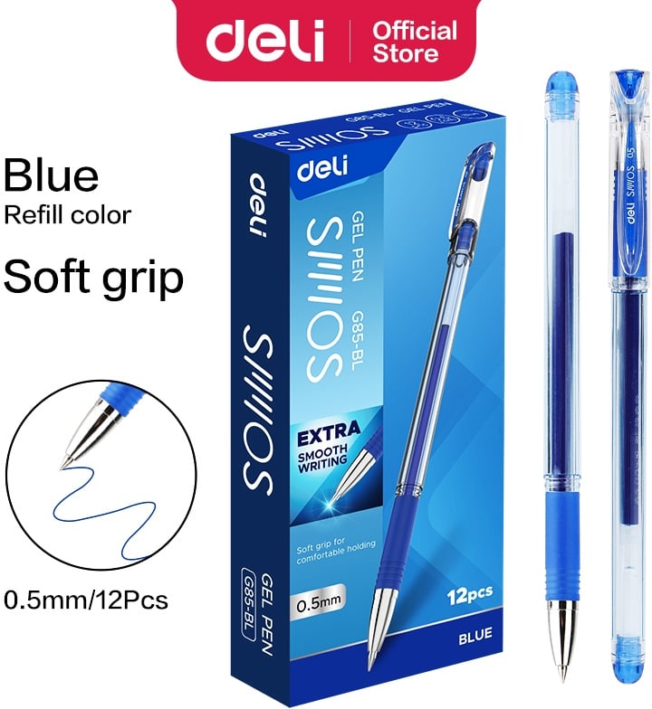 Ручка гелевая Deli Smoos EG85-BL прозрачный, d=0.5мм, синие чернила, 1 стержень, резиновая манжета