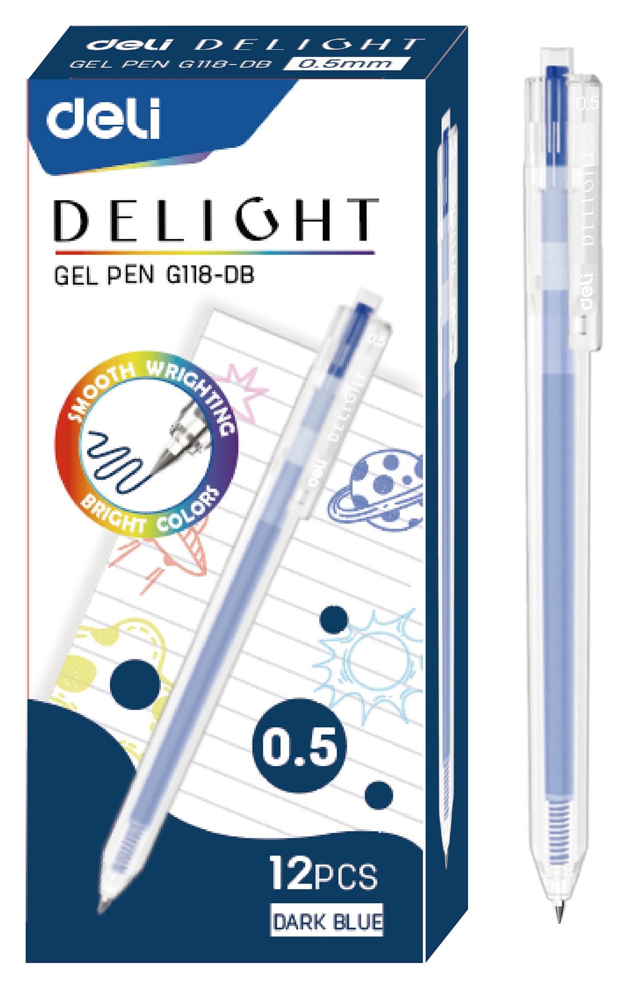 Ручка гелевая автоматическая Deli Delight EG118-DB прозрачный, темно-синие чернила, линия 0.5мм