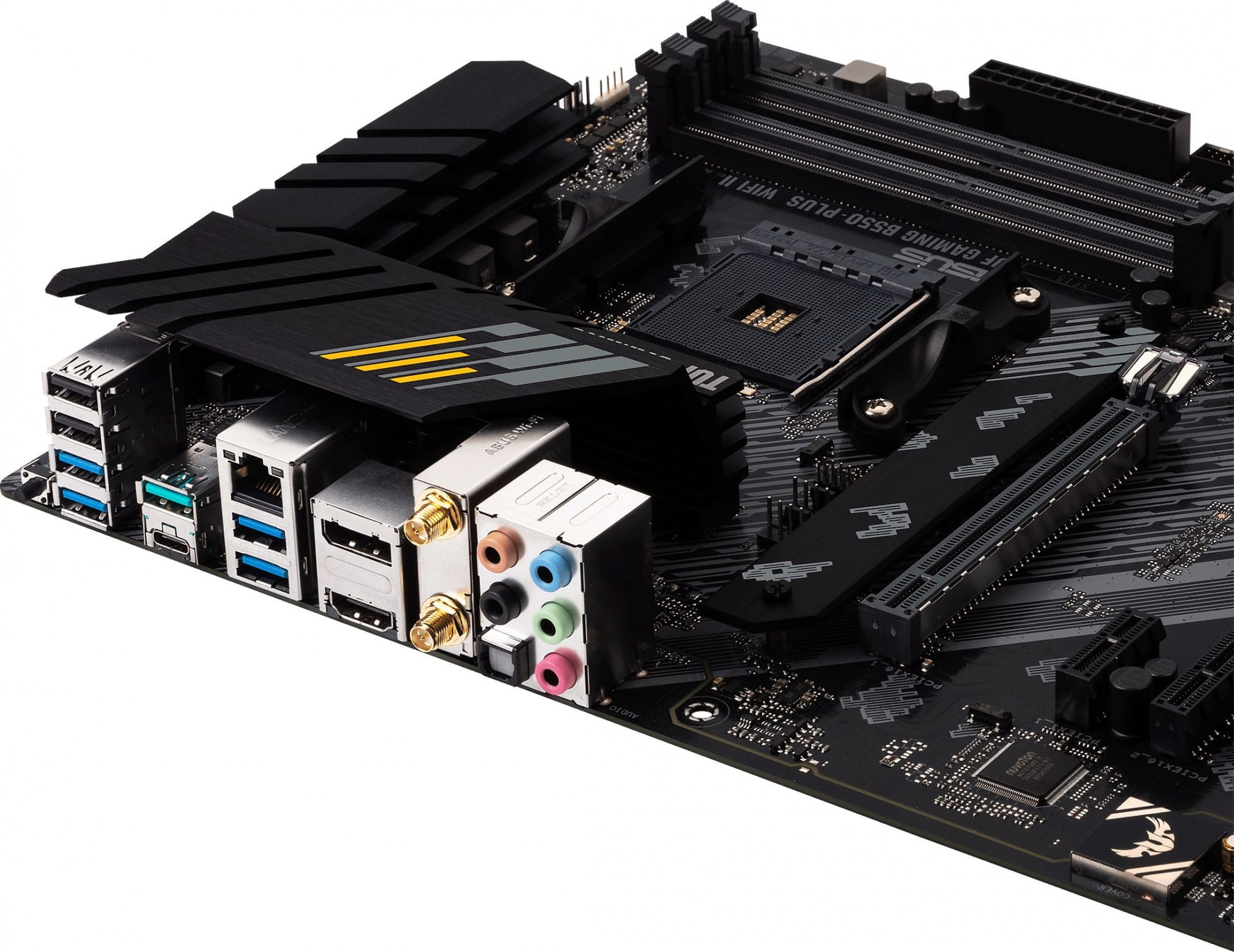 Материнская плата ASUS TUF GAMING B550-PLUS WIFI II,  Socket AM4, B550, 4*DDR4, HDMI+DP, CrossFireX, SATA3 + RAID, Audio, 2,5Gb LAN, USB 3.2*8, USB 2.0*6, COM*1 header (w/o cable) ATX ; 90MB19U0-M0EAY0