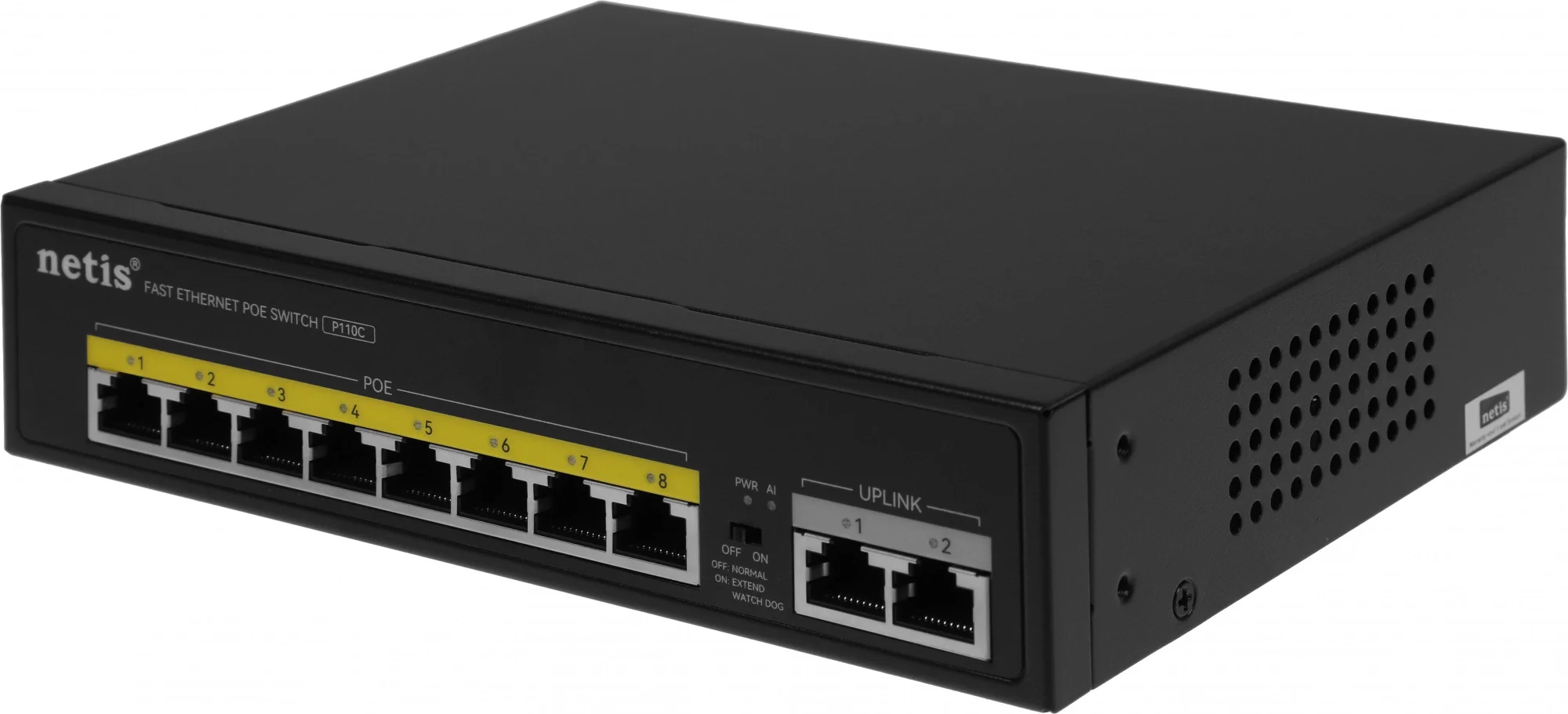Netis P110C Коммутатор неуправляемый PoE+, 10 портов, 10x100 Мбит/с, PoE+ 8х30 Вт (до 120Вт), uplink RJ45 2x100 Мбит/с