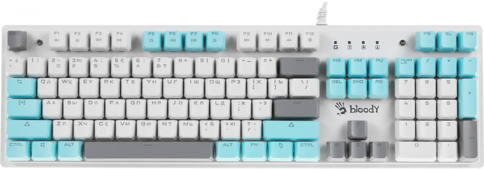 Клавиатура A4Tech S515R механическая белый USB for gamer LED (подставка для запястий) (S515R ICY WHITE) кабель 1.8м