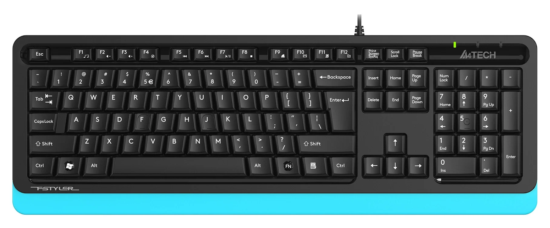 Клавиатура A4Tech FKS10 черный/синий USB (подставка для запястий) (FKS10 BLUE) кабель 1.5м