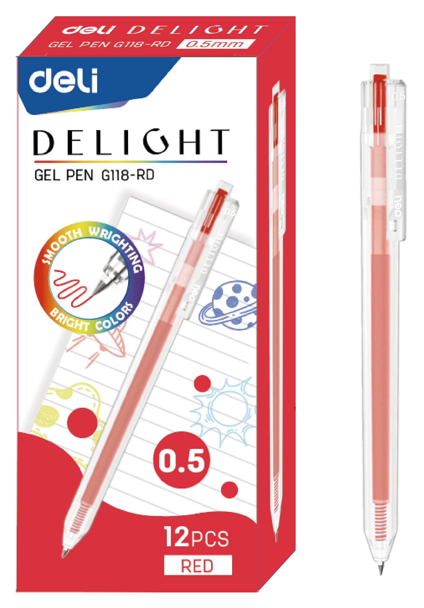 Ручка гелевая Deli Delight EG118-RD прозрачный, красные чернила, линия 0.5мм