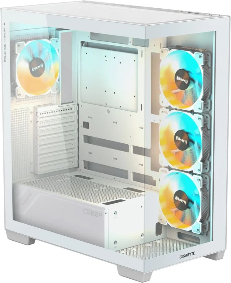 Корпус для ПК Gigabyte C500PI ST White, MidTower, ATX, Panoramic, USB-C x1, USB 3.0 x2, Audio I/O, Black, VGA 410mm, TG