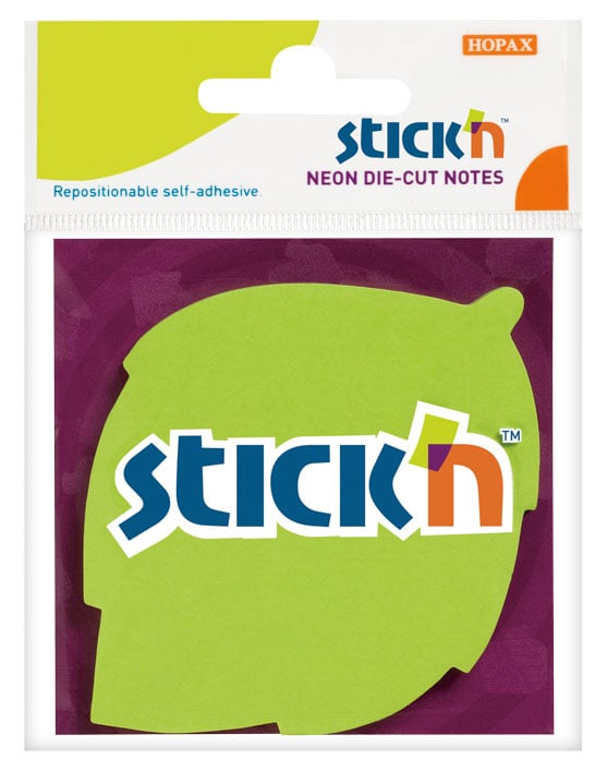 Блок самоклеящийся бумажный Stick`n 21180 70x70мм 50лист. 70г/м2 неон зеленый вырубной "листок" европодвес