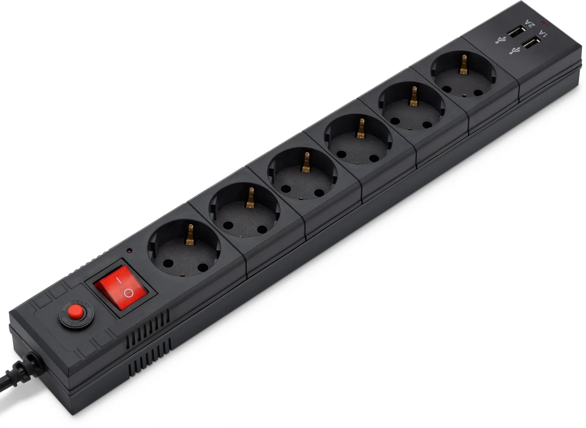 Сетевой фильтр BURO 6 евророзеток + 2 USB, 1.8м, черный (BU-SP1.8_USB_2A-B)