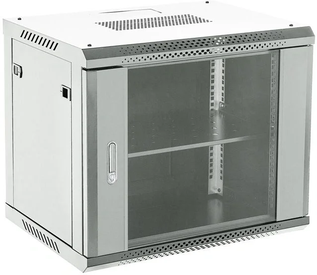 Rexant (04-0654-111) Настенный телекоммуникационный шкаф 19" 6U 550?400мм, дверь стекло, с задней стенкой, разборный, серый (RAL 7035)
