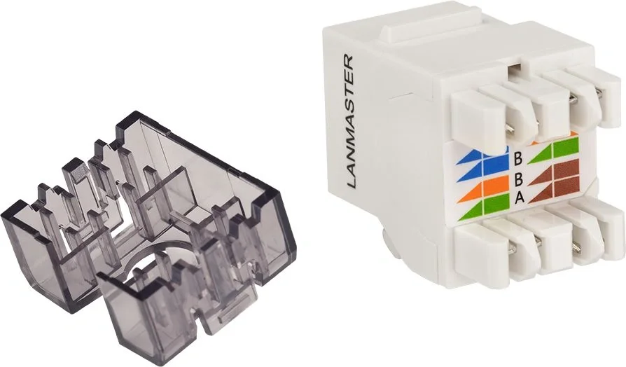Модуль Модуль Keystone, RJ45, неэкранированный, кат.5E, со встроенной шторкой, 180 градусов, белый