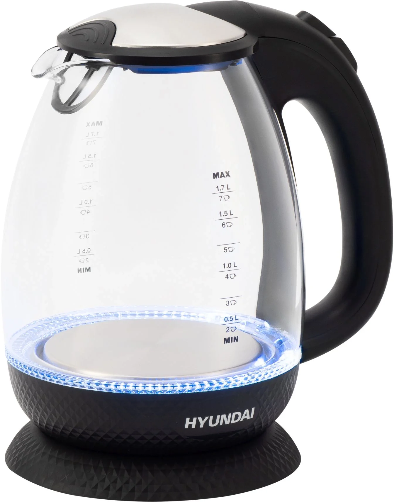 Чайник электрический Hyundai HYK-G3804 1.7 л, 2200 Вт, черный (корпус: стекло)