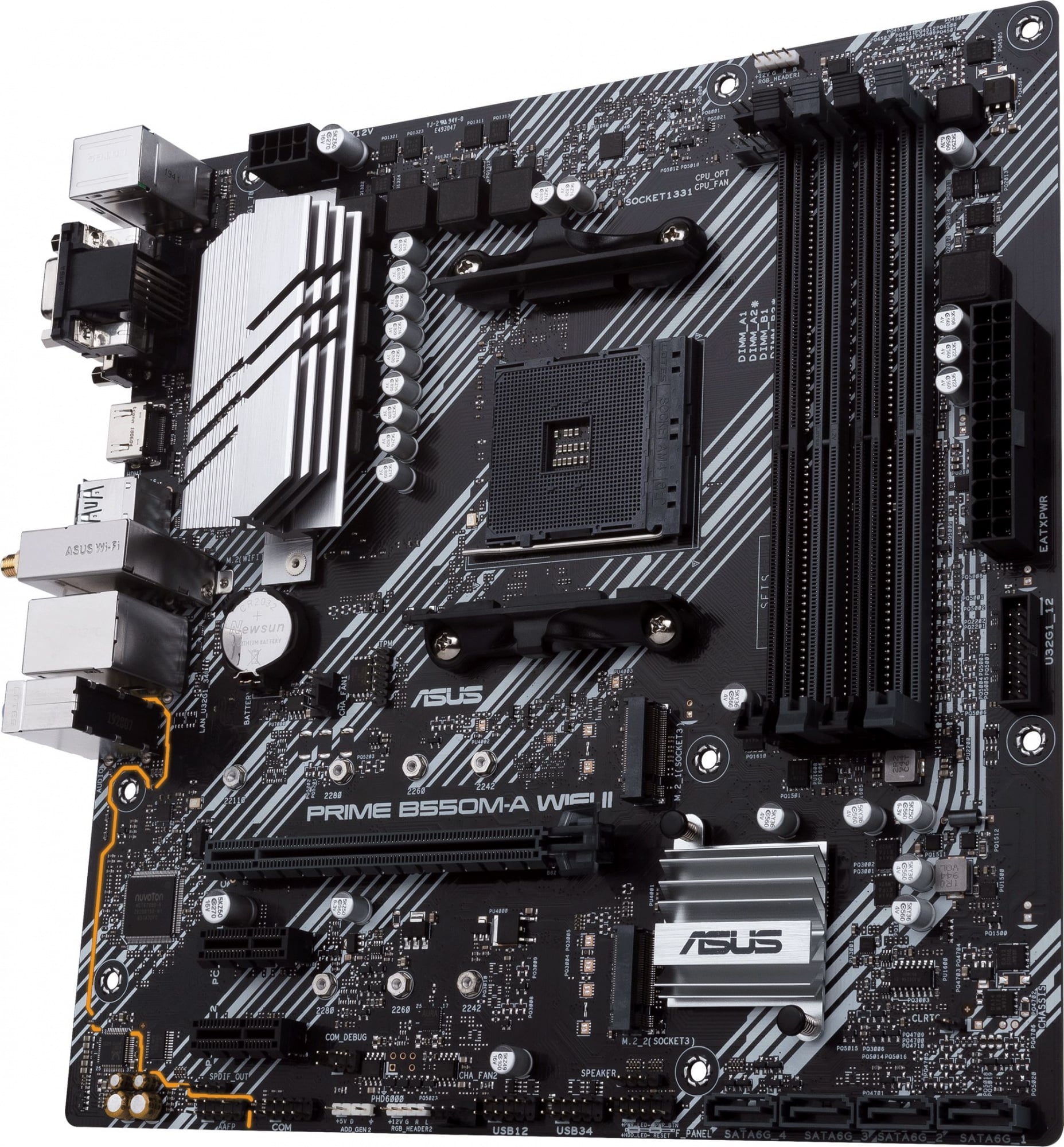 Материнская плата ASUS PRIME B550M-A WIFI II, AM4, B550, 4*DDR4, 4*SATA, 2*M.2, 6*USB 3.2, 2*PCIx16, 2*PCIx1, DVI-D+HDMI+D-Sub, mATX ; 90MB19X0-M0EAY0