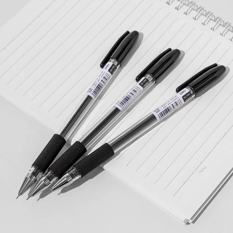 Ручка гелевая Deli EG150-BK прозрачный, d=0.38мм, черные чернила, игловидный пишущий наконечник, резиновая манжета