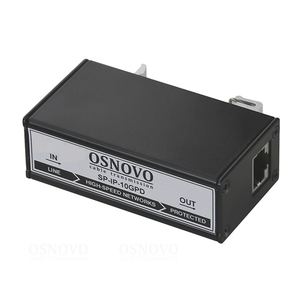 Устройство грозозащиты для локальной вычислительной сети OSNOVO SP-IP-10GPD Устройство грозозащиты для локальной вычислительной сети (скорость до 2,5 Гбит/с для кабеля Сat5e, скорость до 10 Гбит/с для кабеля Сat6a) с защитой линий PoE (af/at/bt, методы A +