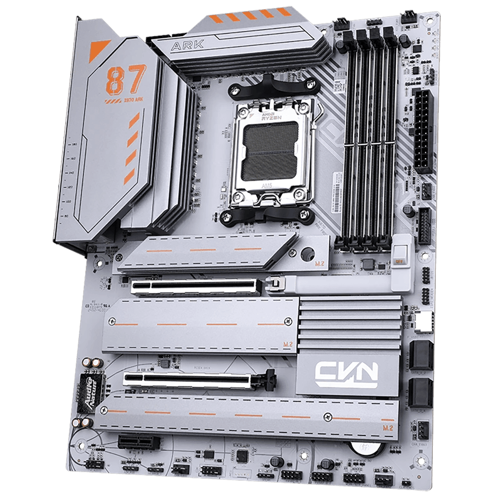 Материнская плата Colorful CVN X870 ARK FROZEN V14 X870, AM5, 4*DDR5, 2*PCIEx16, 1*PCIEx1, 3*M.2, 1*TypeC, 1*USB3.2Gen2, 6*USB3.2Gen1, 6*USB2.0, 4*SATA3.0, 5G, Type-C(DP), DP, HDMI, ATX, RTL