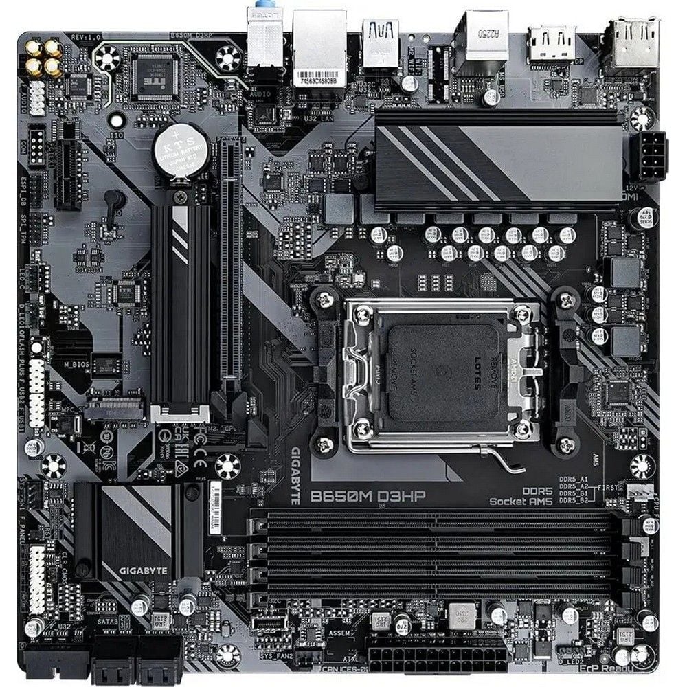 Материнская плата Gigabyte OEM B650M D3HP, Socket AM5, AMD B650, 4xDDR5-5200, HDMI+DP+DP, 1xPCI-Ex16, 1xPCI-Ex1, 4xSATA3(RAID 0/1/10), 2xM.2, 8 Ch Audio, 2.5GLan, (2+4)xUSB2.0, (3+2)xUSB3.2, (1+1)xUSB3.2 Type-C™, 1xPS/2, mATX, RTL