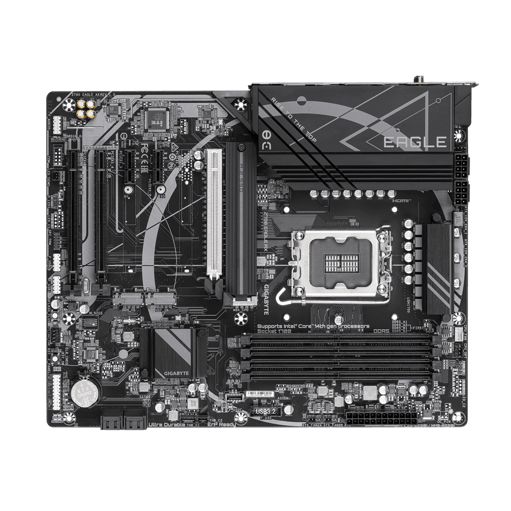 Материнская плата Gigabyte OEM Z790 EAGLE AX, Socket 1700, Intel®Z790, 4xDDR5-5600, HDMI+DP, 3xPCI-Ex16, 2xPCI-Ex1, 4xSATA3(RAID 0/1/5/10), 3xM.2, 8Ch Audio, 1x2.5GbLan, WiFi, (2+4)xUSB2.0, (5+2)xUSB3.2, (1+1)xUSB3.2 Type-C™, 1xPS/2, ATX, RTL oem