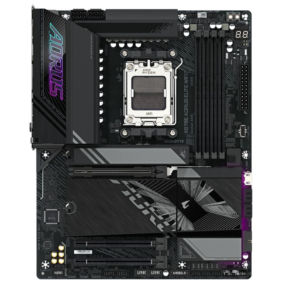 Материнская плата Gigabyte OEM X870E AORUS ELITE WIFI7, Socket AM5, AMD X870E, 4xDDR5-5200, HDMI, 3xPCI-Ex16, 4xSATA3(RAID 0/1/10), 4xM.2, 6 Ch Audio, 1x2,5GLan, (4+4)xUSB2.0, (6+4)xUSB3.2, (2+1)xUSB Type-C™, ATX, RTL