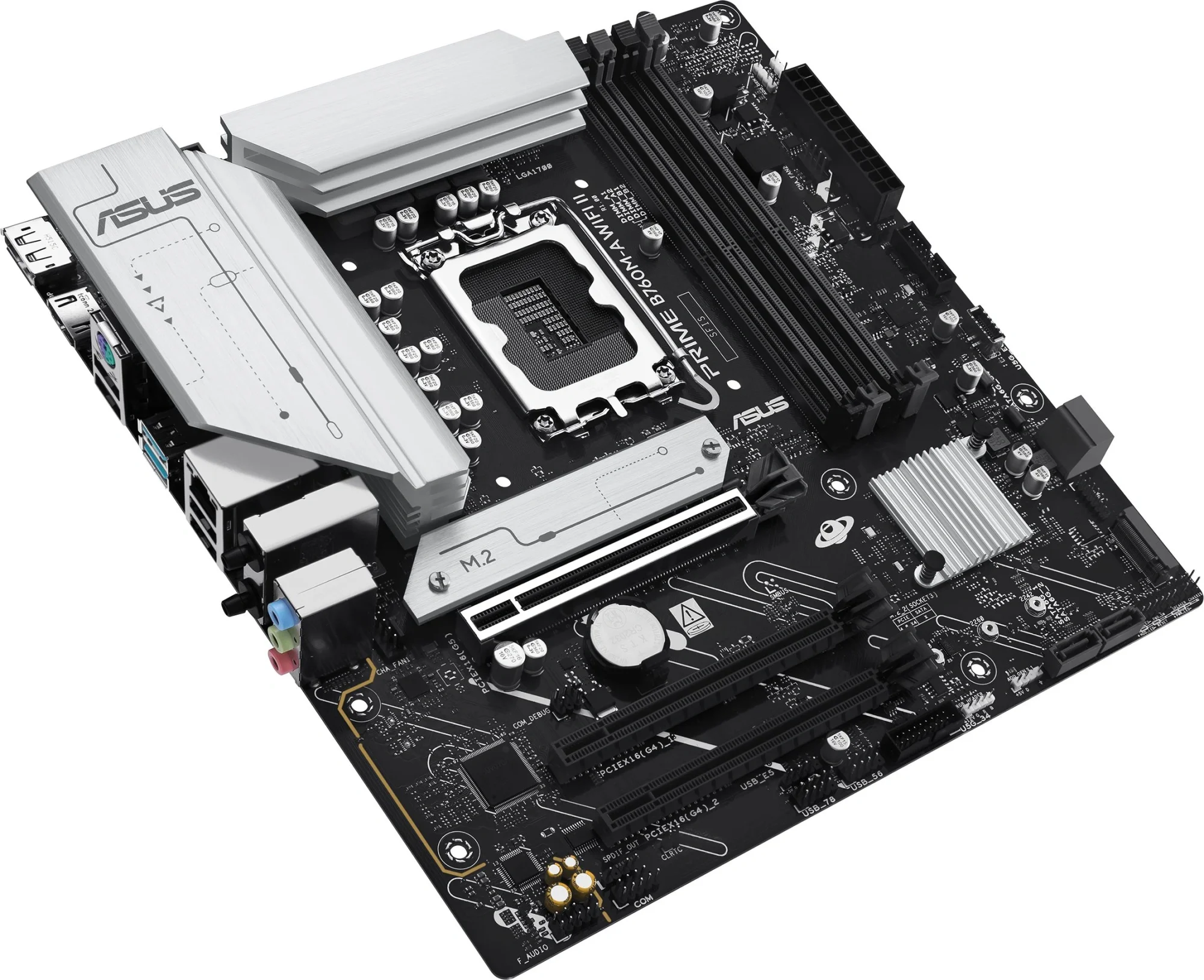 Материнская плата ASUS PRIME B760M-A WIFI II, LGA 1700, Intel B760, 4xDDR5, 4xSATA, 2xM.2, 1xPCIe 5.0 x16, 2xPCIe 4.0 x16, 1xHDMI, 1xDP, 1x2.5Gb LAN, Wi-Fi 6E, Bluetooth 5.4, 2xUSB-A 10Gbps, 4xUSB-A 2.0, 3x3.5 мм, 7.1, mATX