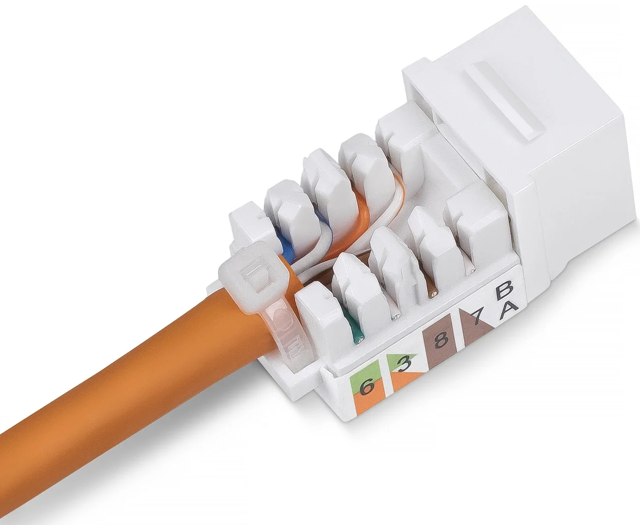Cabeus KJ-RJ45-Cat.5e-90-SW Вставка Keystone Jack RJ-45, категория 5e, заделка 110 тип, белая, со стяжкой