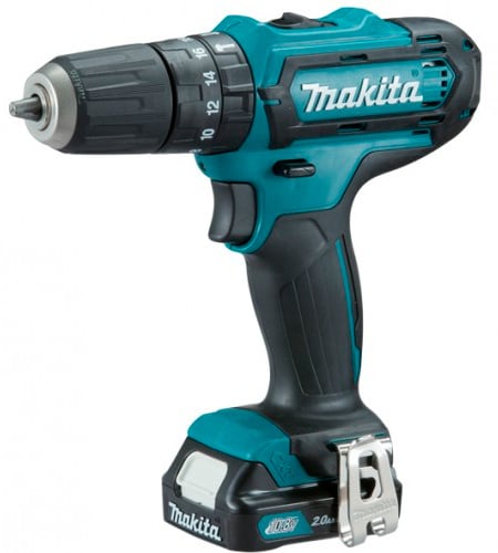 Makita HP333DWAE Дрель аккумуляторная { 12В,2х2 Ач Li-ion(слайдер),БЗП-10мм,0-450\1700об\м,30\14Нм,1.1кг,чем,подсв }
