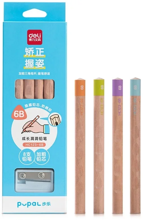 Карандаш чернографитный Deli HC123-6B Pupal 6В коробка + точилка