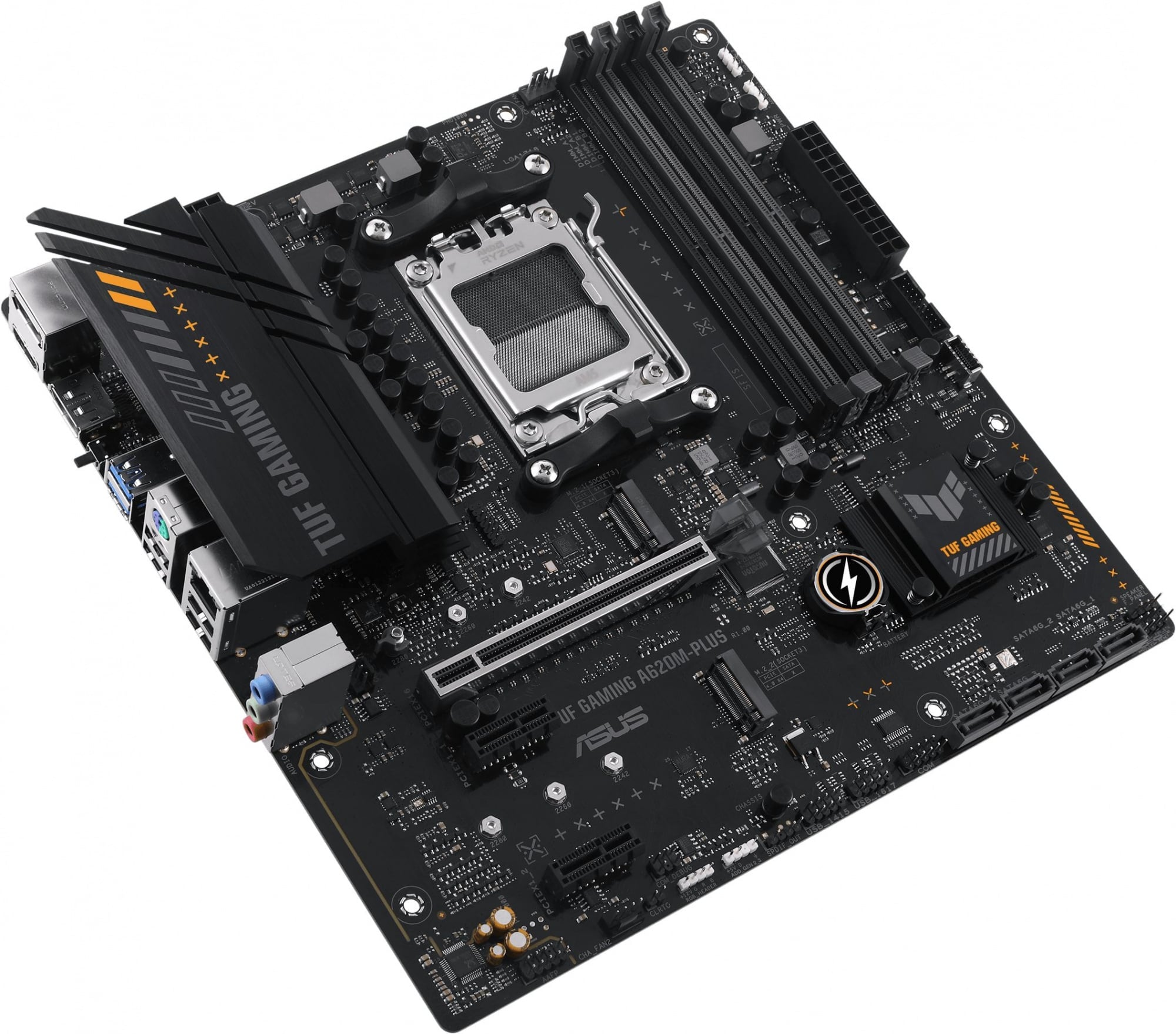 Материнская плата ASUS TUF GAMING A620M-PLUS, AM5, AMD A620, 4xDDR5, 4xSATA, 2xM.2, 1xPCI-E 4.0 x16, 2xPCI-E x1, 2xDP, 1xHDMI, 1x 2.5Gb LAN, 2xUSB-A 3.2 Gen 1, 4xUSB-A 2.0, 3x3.5 мм, 7.1, Micro-ATX