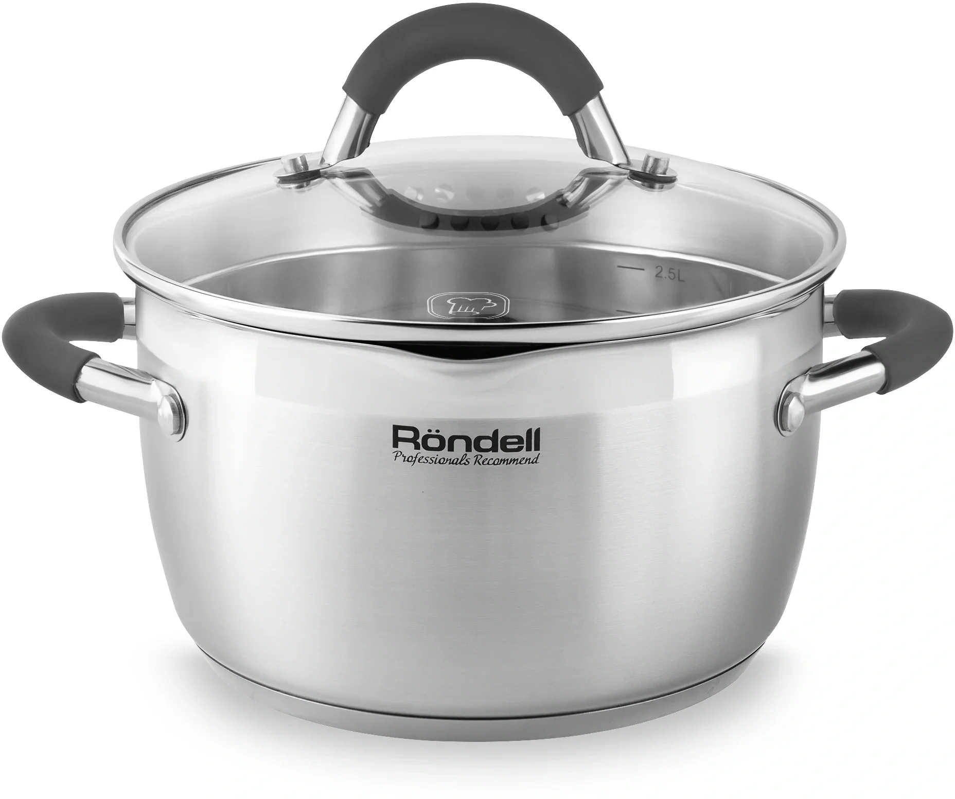 Кастрюля Rondell RDS-023 с\кр 18 см, (2,3л) Flamme (нерж.сталь 18/10,ручки из нерж.стали со вставкой силикон)
