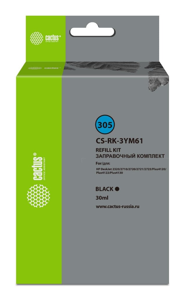 Заправочный набор Cactus CS-RK-3YM61 №305, для HP DeskJet 2710/2120/2721/2722, черный, 30 мл