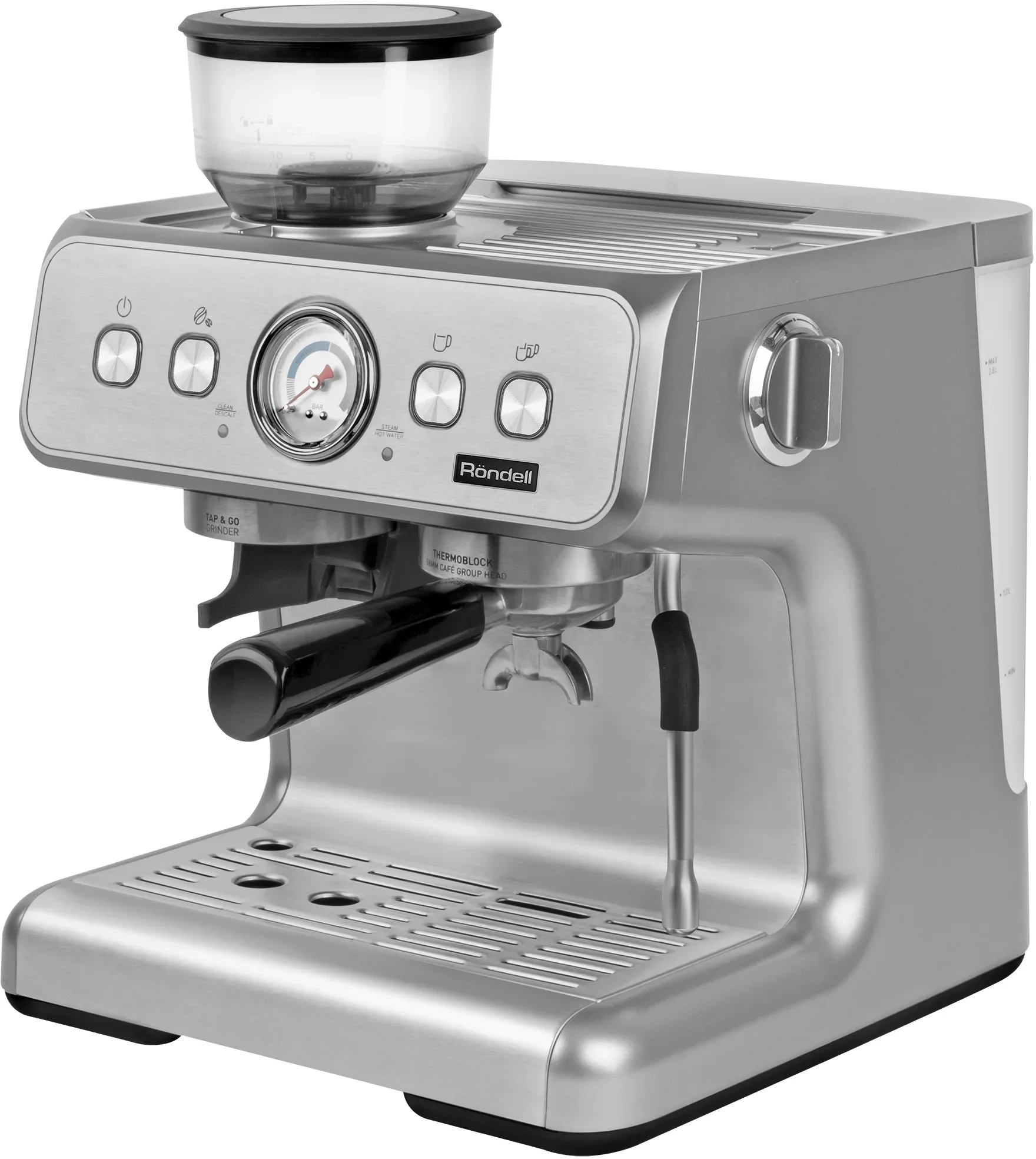 Кофемашина автоматическая Rondell 1105-RE-01 серебристый, исп. кофе - зерновой, 2.8 л, 1550 Вт, 15 Бар.