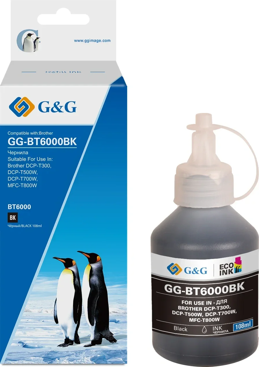 Чернила G&G GG-BT6000BK черный108мл для Brother HL-1110/1112A/1210/1212;DCP-1510/1512/1