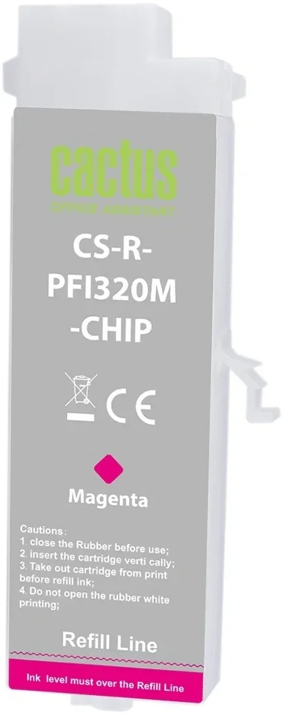 Картридж перезаправляемый струйный Cactus CS-R-PFI320M-CHIP PFI-320M пурпурный (260мл) для Canon imagePrograf TM-200/200MFP/205/300/300MFP/305/250/255/350/355 с чипом
