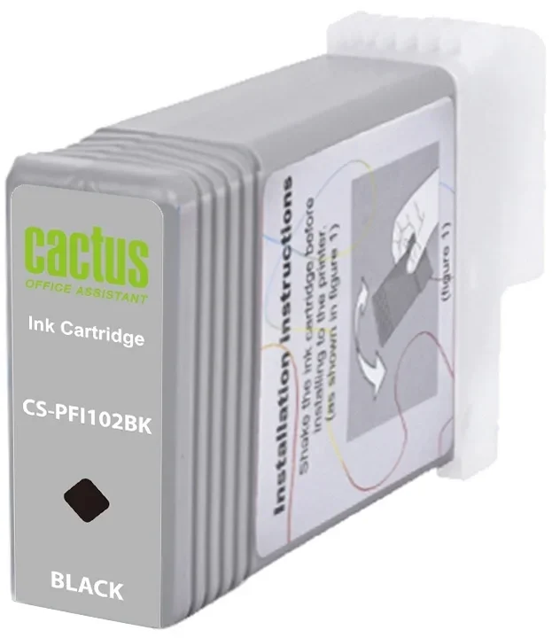 Картридж струйный Cactus CS-PFI102BK PFI-102 BK черный (130мл) для Canon iPF500/iPF600/iPF700/ MFP M40/iPF765/LP17/LP24 с чипом