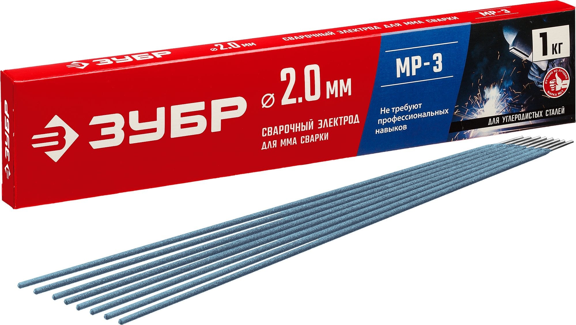 Зубр <40011-2.0> ЗУБР электрод сварочный МР-3 с рутиловым покрытием, d 2,0 х 300 мм, 1 кг  в  коробке.