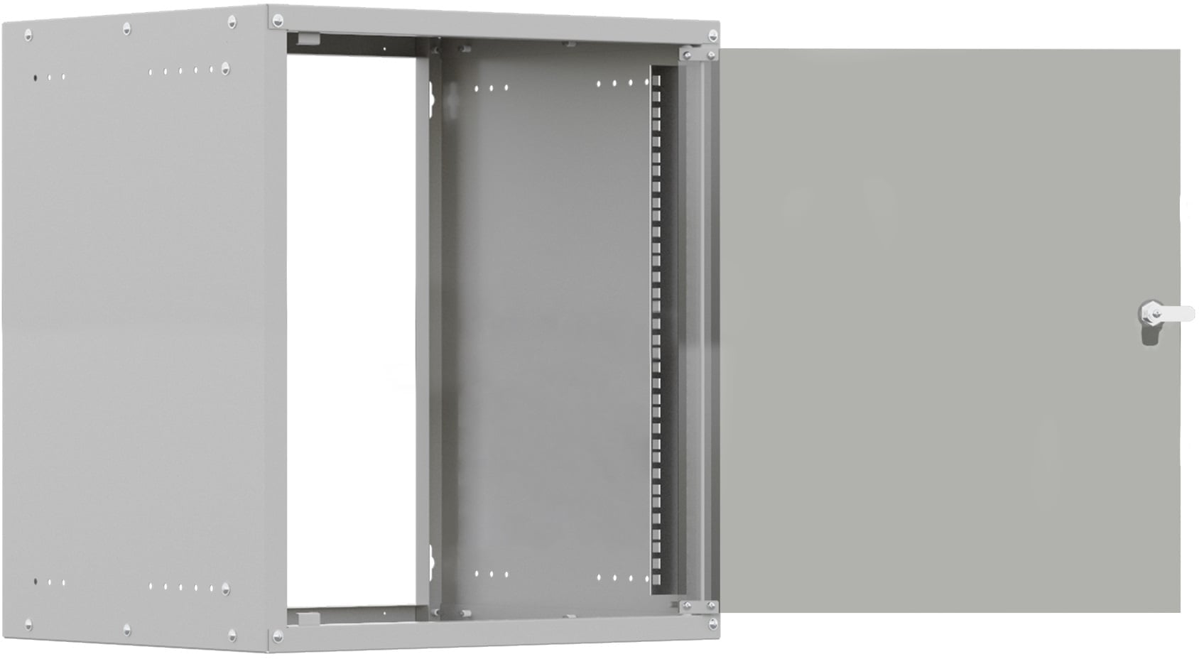 NTSS Шкаф настенный телекоммуникационный NTSS LIME 9U 550х450х500мм, 2 профиля 19, дверь стеклянная, боковые стенки несъемные, разобранный, серый RAL 7035 NTSS-WL9U5545GS