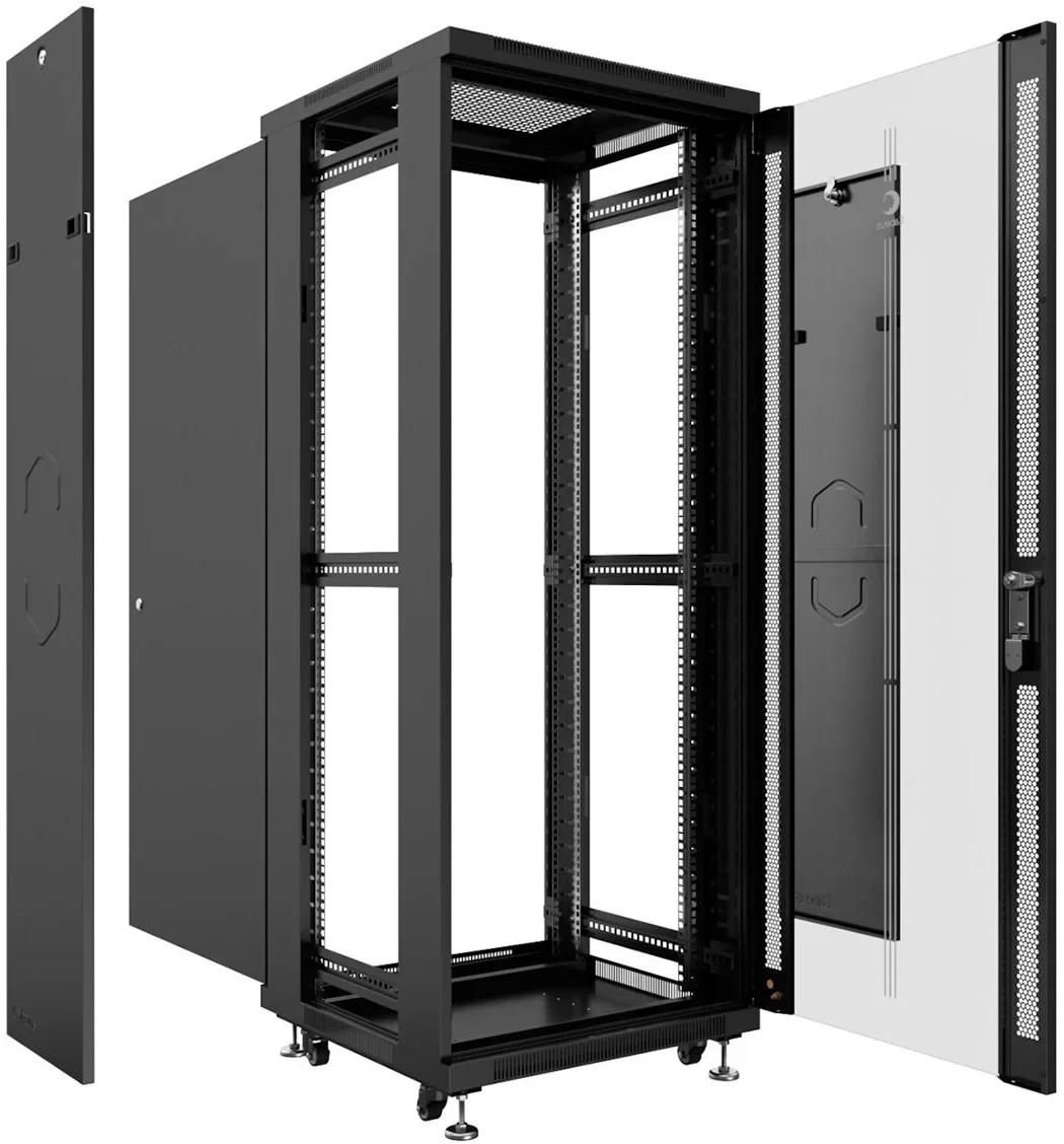 Cabeus SH-05C-18U60/60-BK Шкаф монтажный телекоммуникационный 19" напольный для распределительного и серверного оборудования 18U 600x600x988mm (ШхГхВ) передняя стеклянная и задняя сплошная металлическая двери, ручка с замком, цвет черный (RAL 9004)