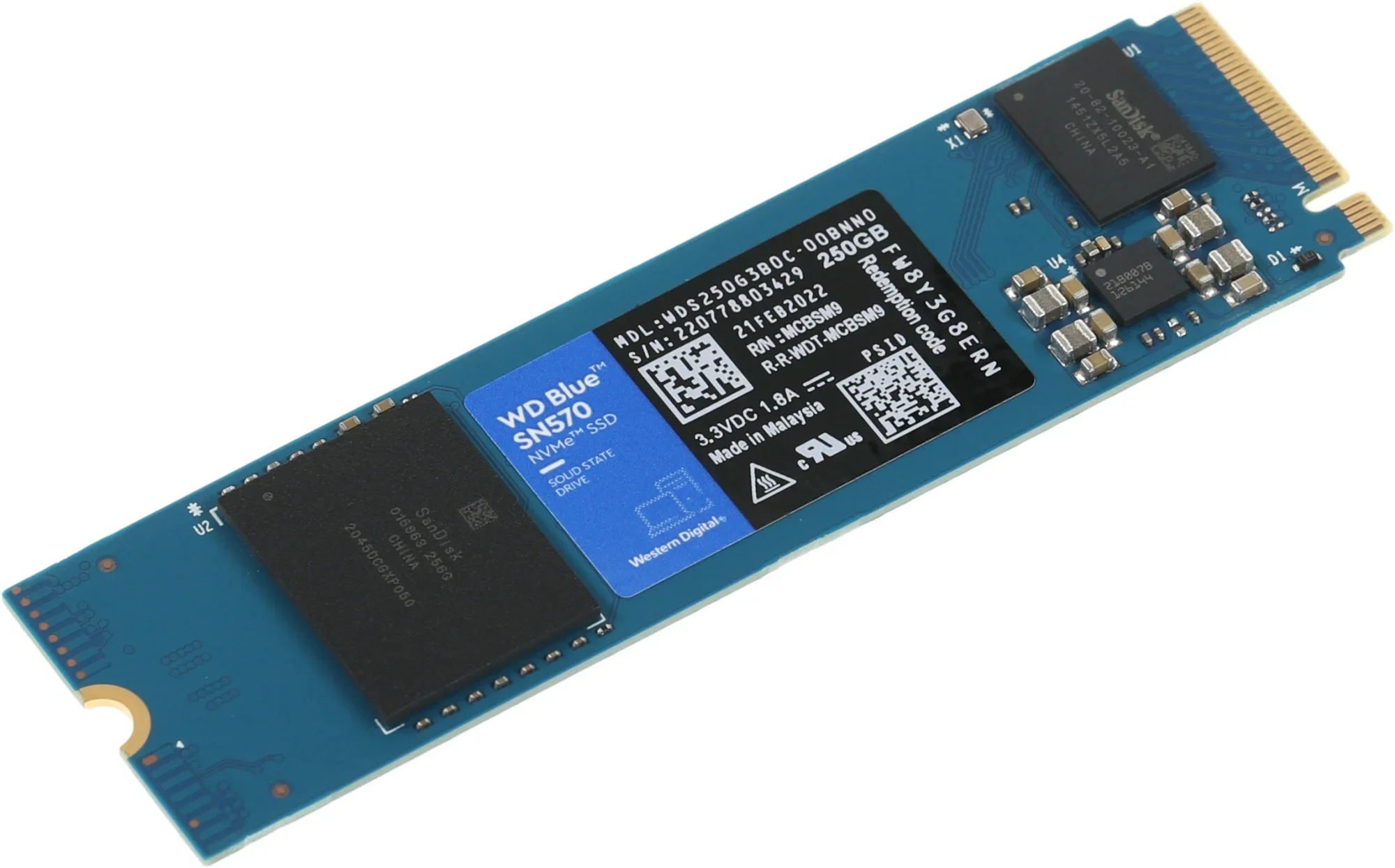 Накопитель SSD WD PCIe 3.0 x4 250GB WDS250G3B0C Blue SN570 M.2 2280