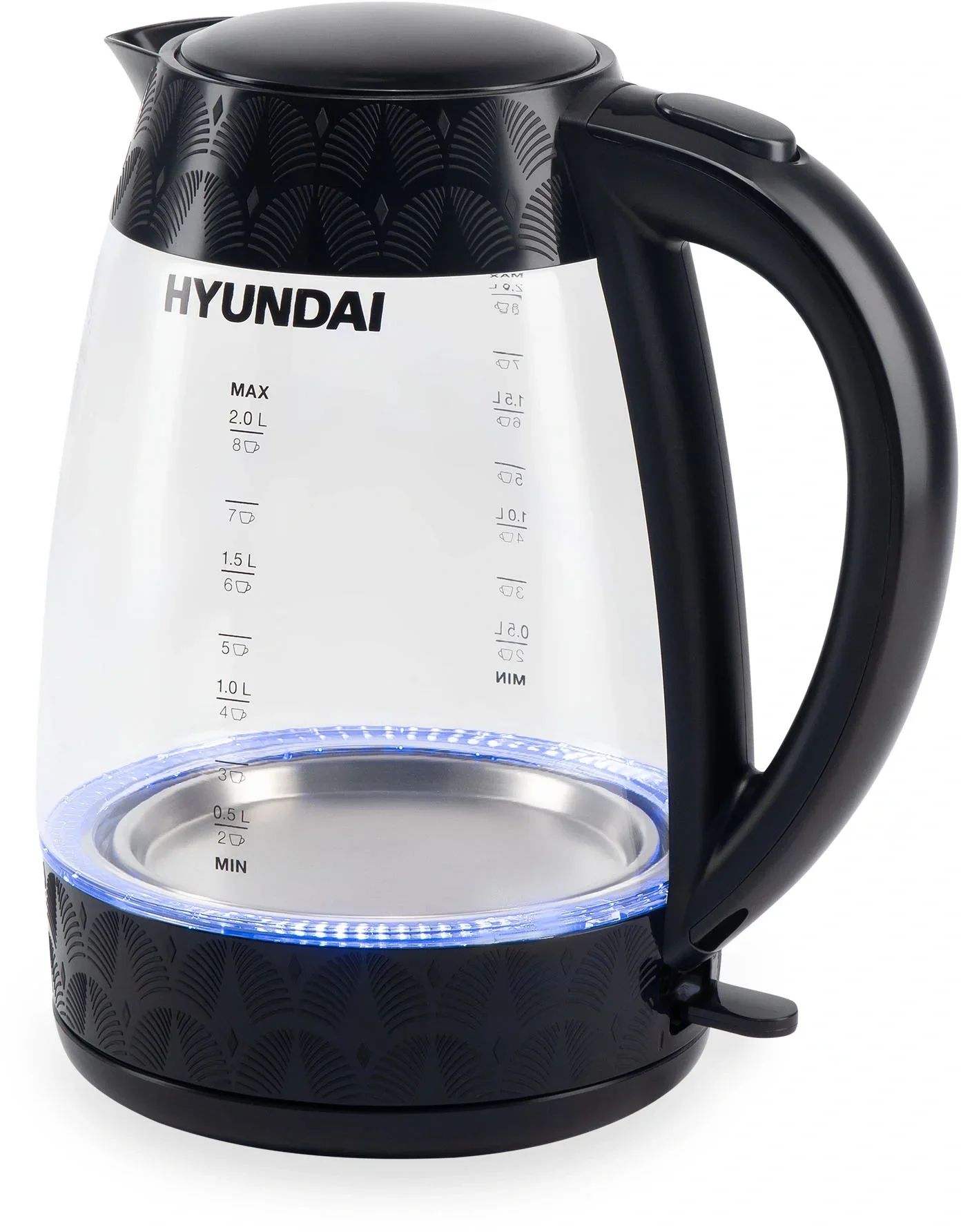 Чайник электрический Hyundai HYK-G4505, 2 л, 2200 Вт, стекло/пластик